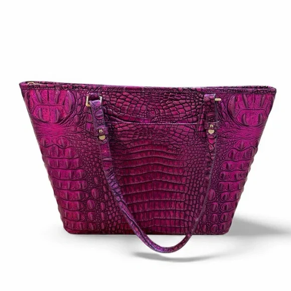 Brahmin Fuchsia Crocodile-Embossed Tote - Picture 2 of 9